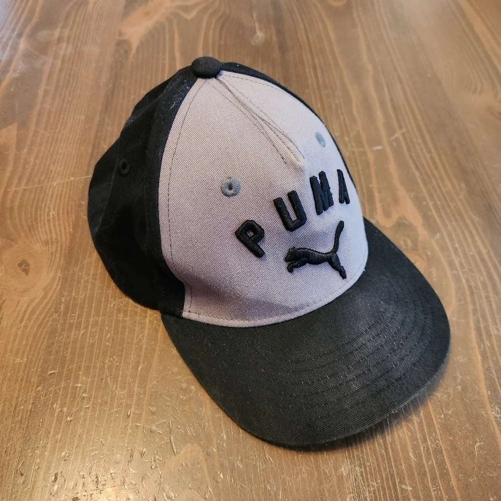 Youth Black And Gray Puma Snapback Hat 100% Cotton Adjustable